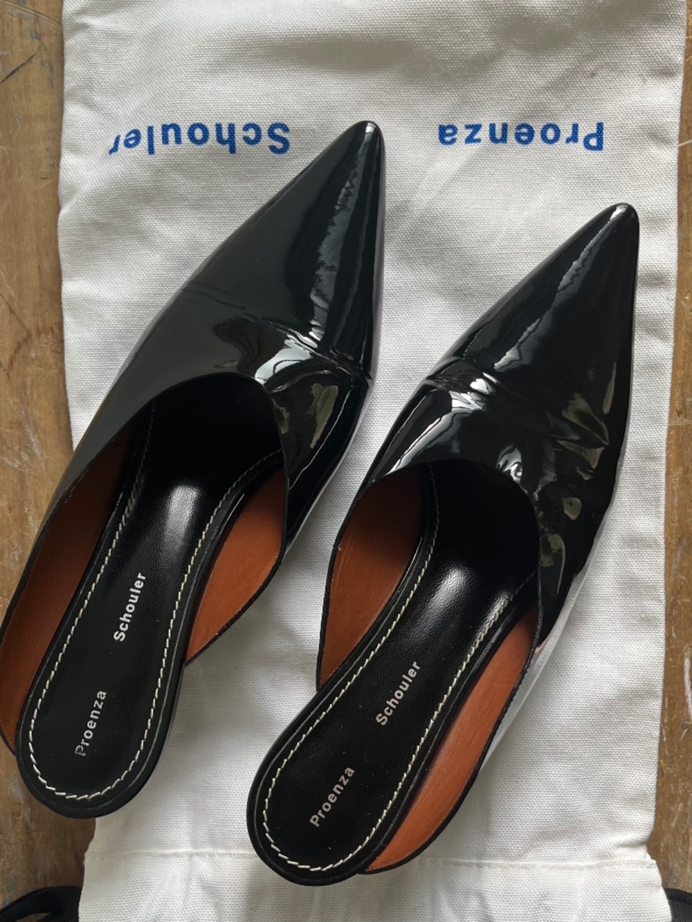 Proenza Schouler pointed toe mules in black patent - Size 39